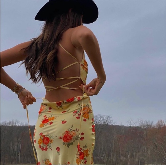 WeWoreWhat - Tie Back Golden Hour Midi Dress - Picture 1 of 7